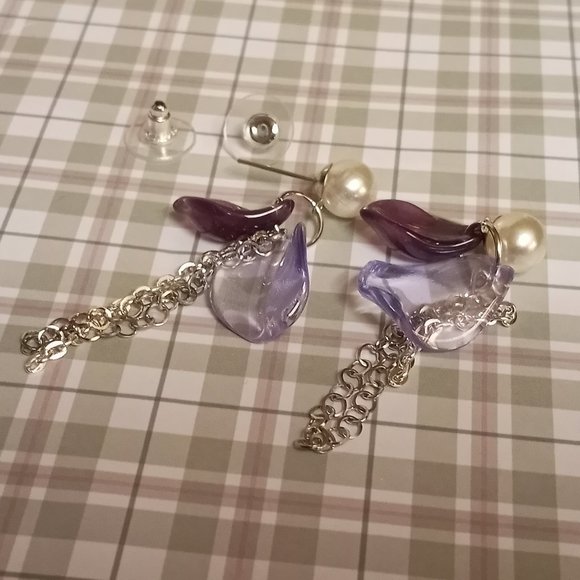 Home made/handmade Metal Dangle Stud Earrings with Acrylic Petals #67 - Picture 12 of 12